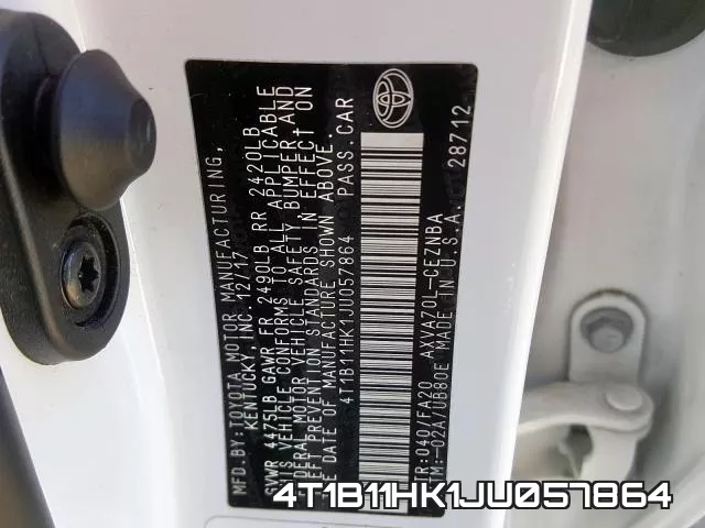 4T1B11HK1JU057864 фото 2