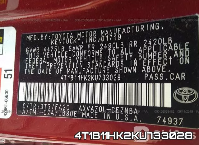 4T1B11HK2KU733028 фото 10