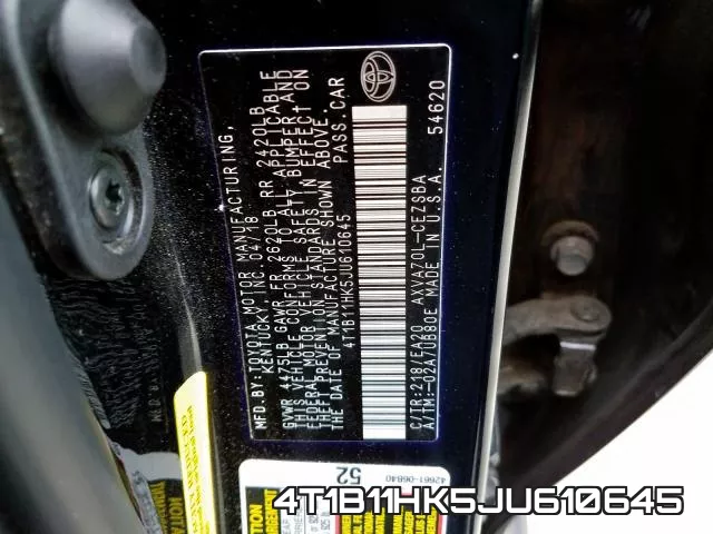 4T1B11HK5JU610645 фото 2
