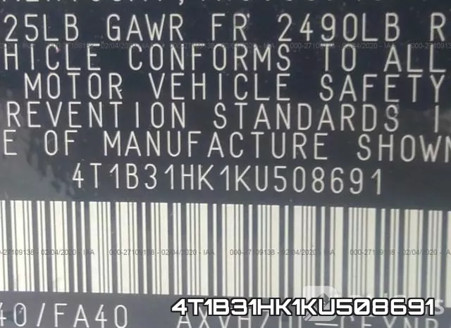 4T1B31HK1KU508691 фото 10