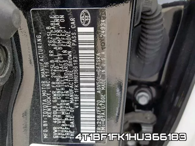 4T1BF1FK1HU366183 фото 2