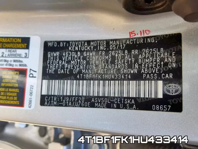 4T1BF1FK1HU433414 фото 2