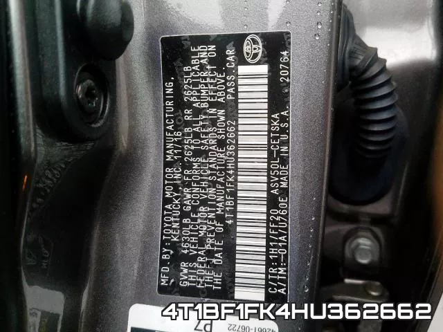 4T1BF1FK4HU362662 фото 2