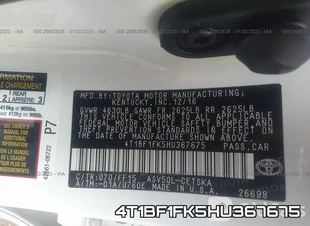 4T1BF1FK5HU367675 фото 10
