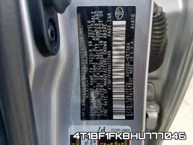 4T1BF1FK8HU777046 фото 2