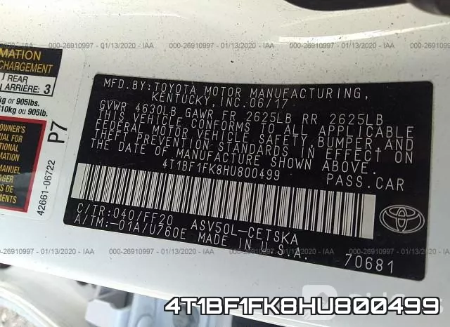 4T1BF1FK8HU800499 фото 10