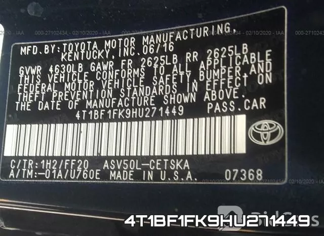 4T1BF1FK9HU271449 фото 10