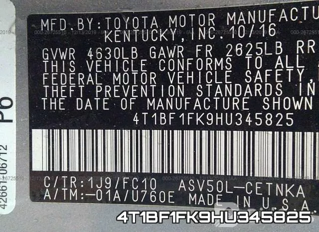 4T1BF1FK9HU345825 фото 10
