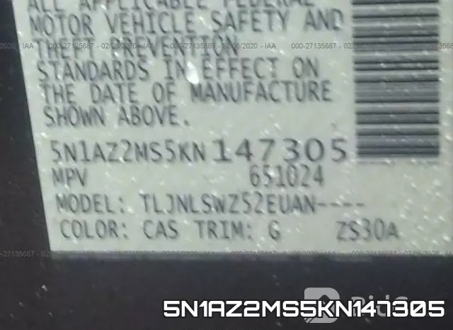 5N1AZ2MS5KN147305 фото 10