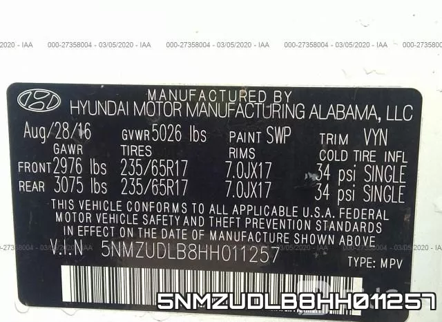 5NMZUDLB8HH011257 фото 10