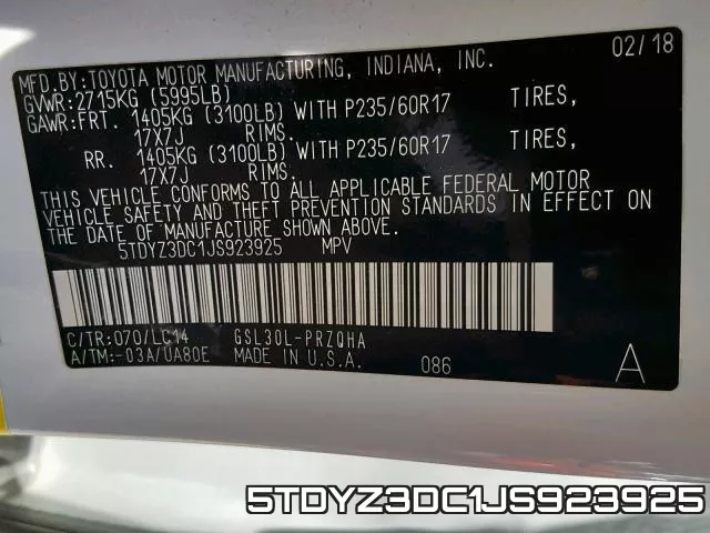 5TDYZ3DC1JS923925 фото 2