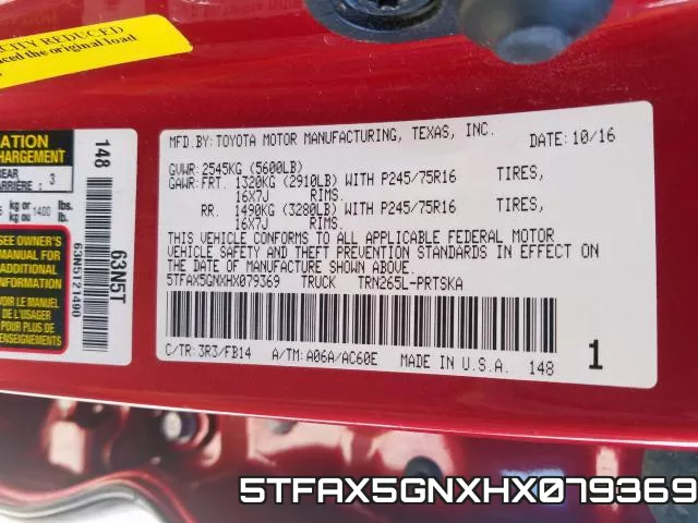 5TFAX5GNXHX079369 фото 2