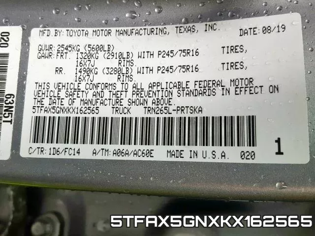 5TFAX5GNXKX162565 фото 2