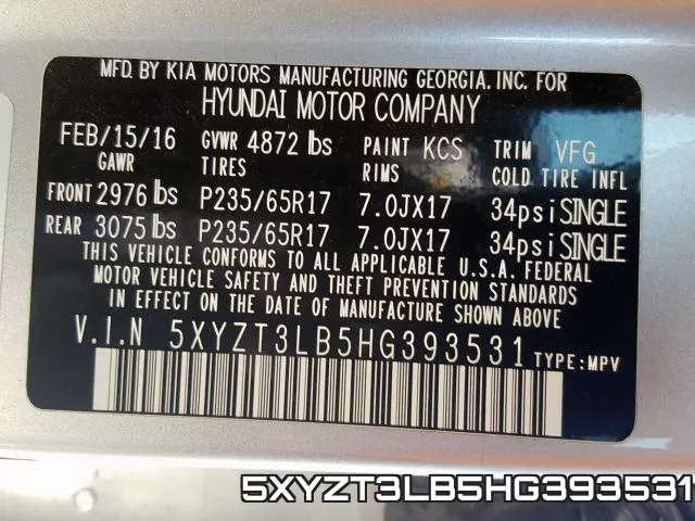 5XYZT3LB5HG393531 фото 2