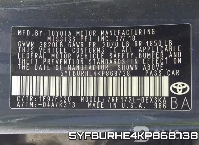 5YFBURHE4KP868738 фото 10
