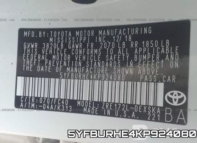 5YFBURHE4KP924080 фото 10