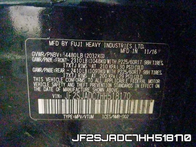 JF2SJADC7HH518170 фото 2