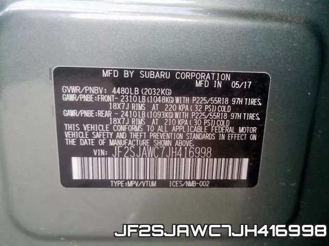JF2SJAWC7JH416998 фото 2
