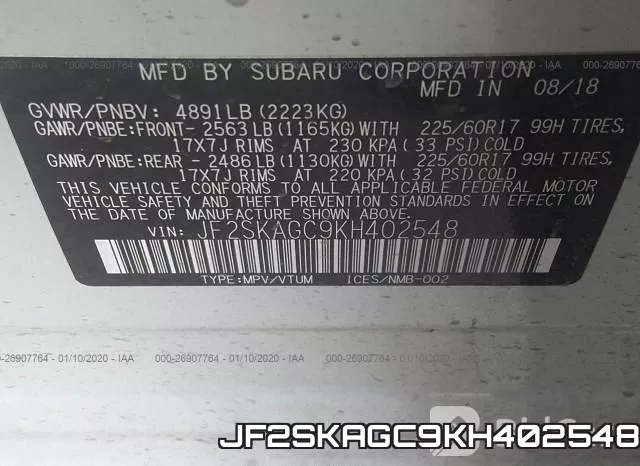 JF2SKAGC9KH402548 фото 10