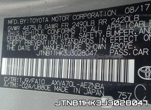 JTNB11HK3J3028047 фото 10