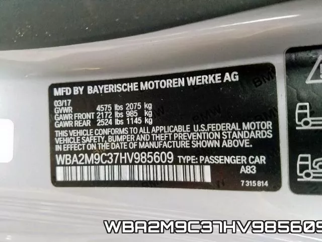 WBA2M9C37HV985609 фото 2