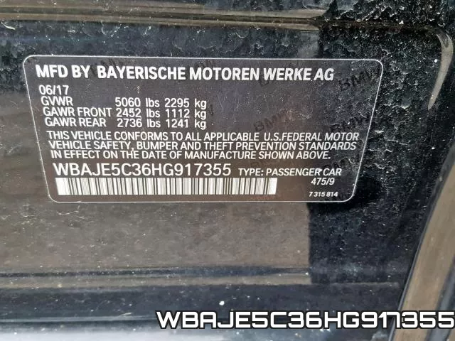 WBAJE5C36HG917355 фото 2