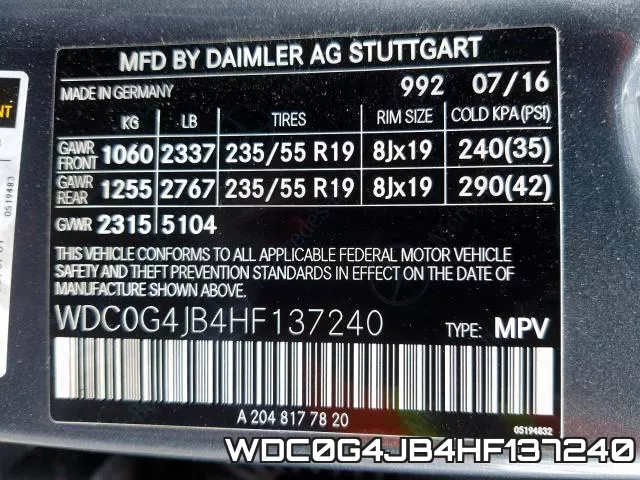 WDC0G4JB4HF137240 фото 2