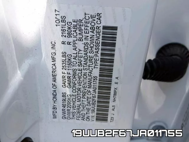 19UUB2F67JA011755 фото 2