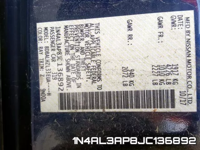1N4AL3AP8JC136892 фото 2