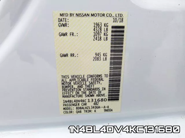 1N4BL4DV4KC131680 фото 2