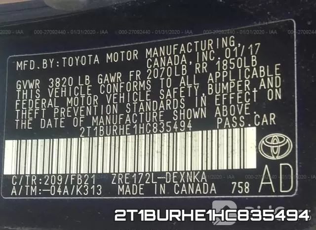 2T1BURHE1HC835494 фото 10