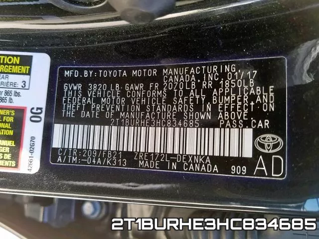 2T1BURHE3HC834685 фото 2