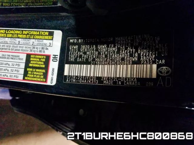 2T1BURHE6HC800868 фото 2