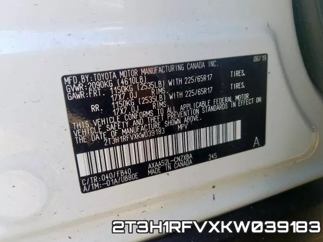 2T3H1RFVXKW039183 фото 2