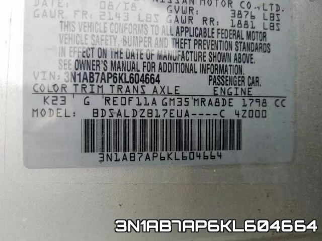 3N1AB7AP6KL604664 фото 2