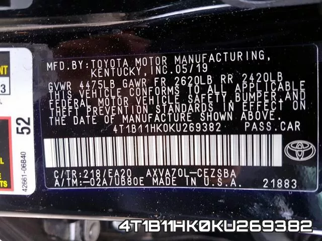 4T1B11HK0KU269382 фото 2