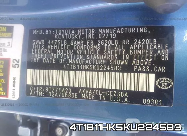 4T1B11HK5KU224583 фото 10