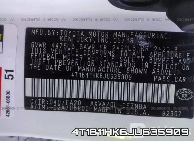 4T1B11HK6JU635909 фото 10