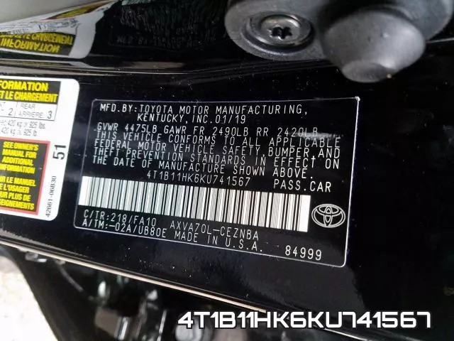 4T1B11HK6KU741567 фото 2
