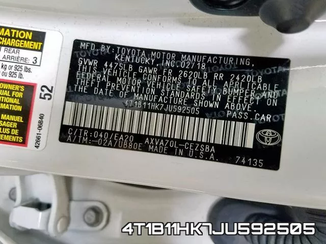 4T1B11HK7JU592505 фото 2