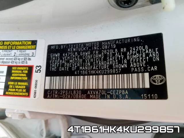 4T1B61HK4KU299857 фото 2