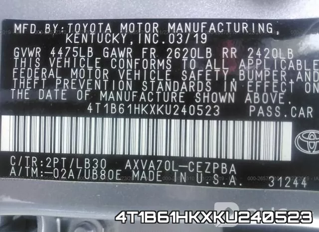 4T1B61HKXKU240523 фото 10
