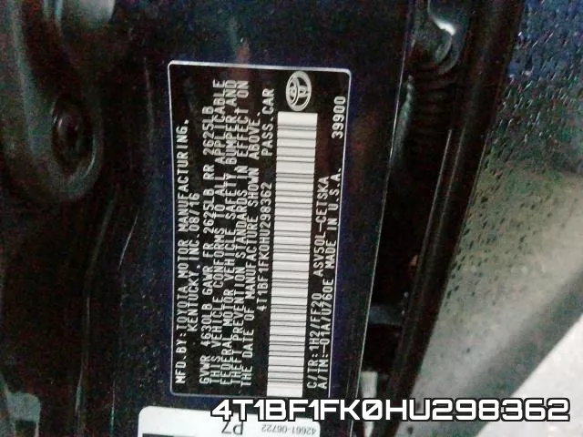 4T1BF1FK0HU298362 фото 2
