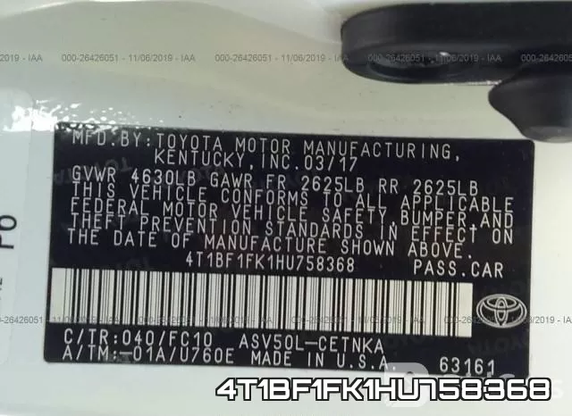 4T1BF1FK1HU758368 фото 10