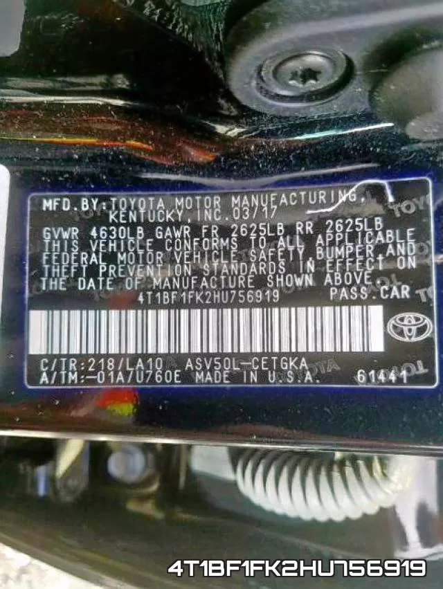 4T1BF1FK2HU756919 фото 2