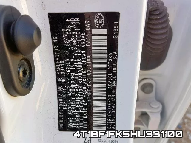 4T1BF1FK5HU331100 фото 2