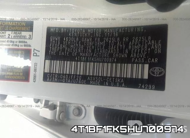 4T1BF1FK5HU700974 фото 10