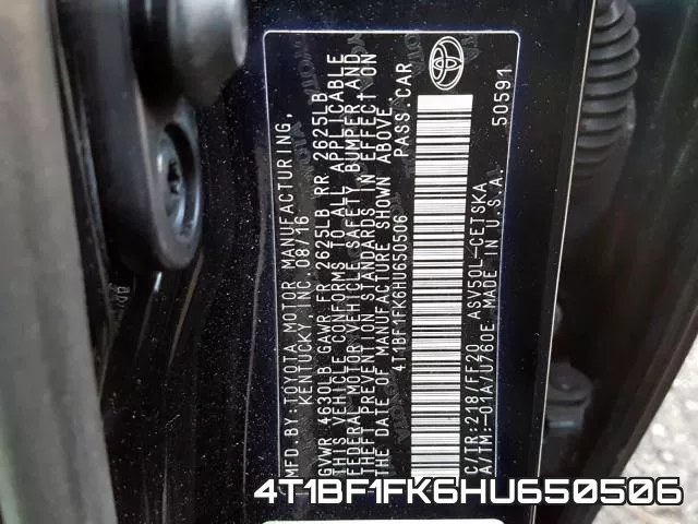 4T1BF1FK6HU650506 фото 2