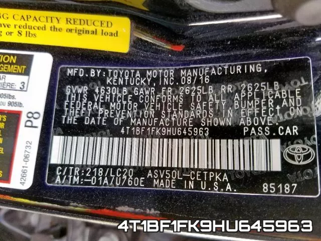 4T1BF1FK9HU645963 фото 2
