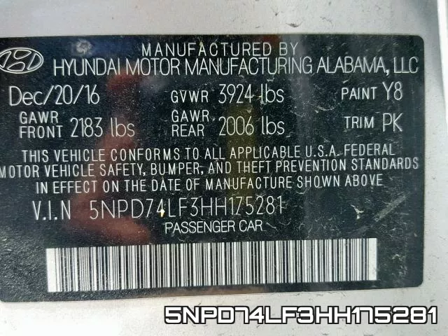 5NPD74LF3HH175281 фото 2